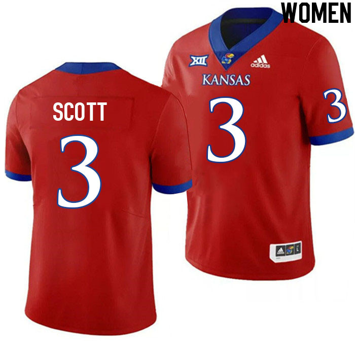 Women #3 Tanaka Scott Kansas Jayhawks College Football Jerseys Stitched Sale-Red